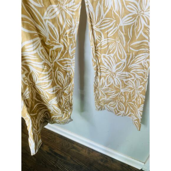 TOCCIN X RTR Brown Tan Floral Printed Wide-Leg Linen Blend Classic Trousers 6 - Picture 8 of 15